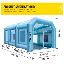 Täytettävä maalausteltta 210D Oxford ja PVC 8x4x3 m kaksi puhallinta