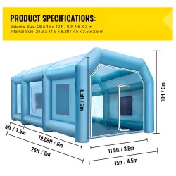 Puhallettava maalausteltta 210D Oxford-kangas 8 x 4,5 x 3 m mukana puhaltimet