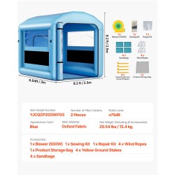 Puhallettava maalausteltta 3 x 2,5 x 2,5 m Oxford-kangas 550W puhallin