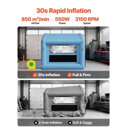Täytettävä maalausteltta 3 x 2,5 x 2,5 m Oxford-kangas 550W puhallin ilmansuodatus
