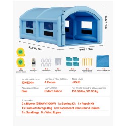 Puhallettava maalausteltta Oxford-kankaasta 10x6x4 m 950W ja 1100W puhaltimilla ilmansuodatusjärjestelmällä