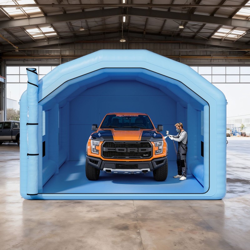 Puhallettava maalausteltta Oxford-kankaasta 10x6x4 m 950W ja 1100W puhaltimilla ilmansuodatusjärjestelmällä