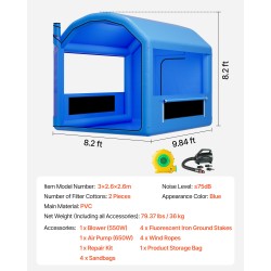 Ilmatäytteinen PVC-maalauskoppi 3 x 2,5 x 2,5 m pienajoneuvojen maalaamiseen 550W puhallin