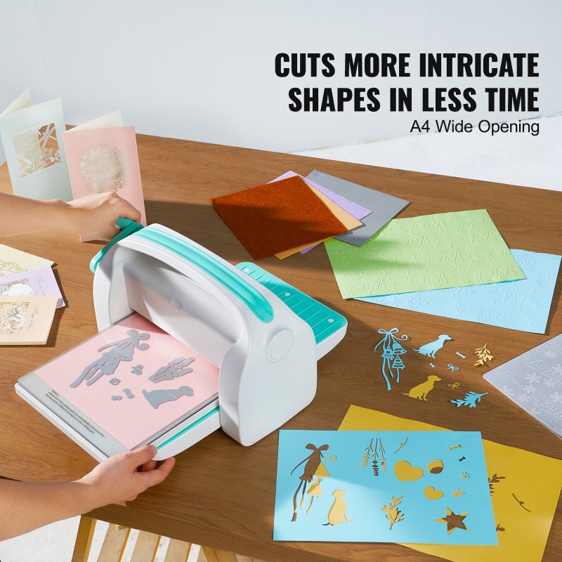 Käsikäyttöinen stanssaus ja kohokuviointikone 226 mm aukolla taittuva kantokahva yhteensopiva vakiokokoisille stansseille