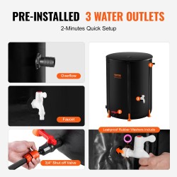 Taitettava sadevesisäiliö 250 l 1000D PVC ylivuotoliitännällä ja hanalla puutarhan kasteluun