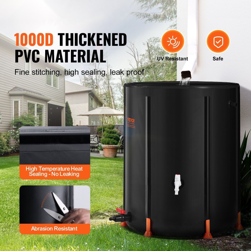 Taittuva sadetynnyri 380 L 1000D PVC akryylisellä vesitasoputkella pikaliitosventtiilillä ja hanalla