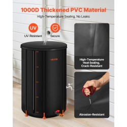 Taitettava sadevesitynnyri 380-litrainen 1000D PVC-materiaalinen musta hana ja mittaputki