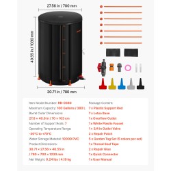 Taitettava sadevesitynnyri 380-litrainen 1000D PVC-materiaalinen musta hana ja mittaputki