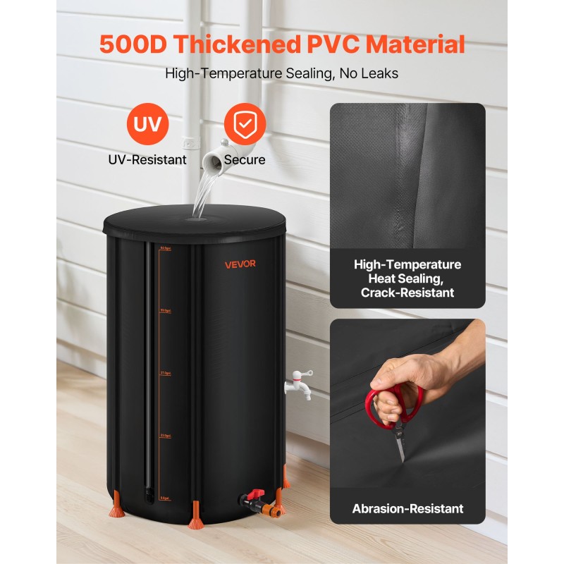 Taitettava sadevesisäiliö 250 l 500D PVC 8 tukitangolla akryylimittarilla verkkokannella