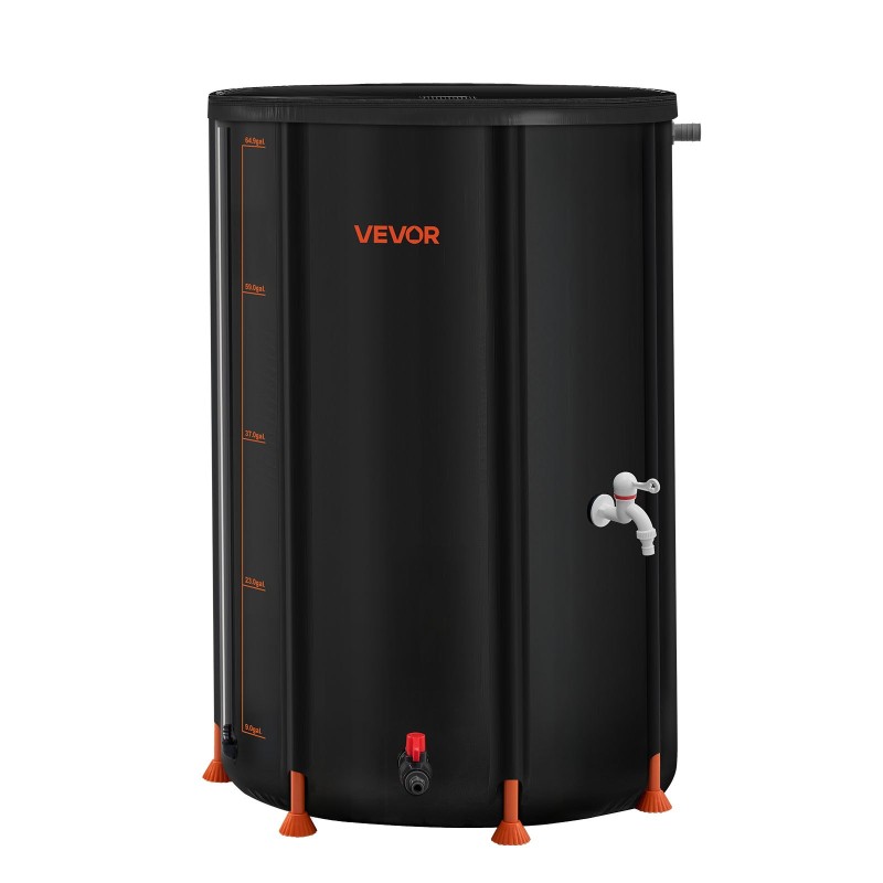 Taitettava sadevesisäiliö 250 l 500D PVC 8 tukitangolla akryylimittarilla verkkokannella