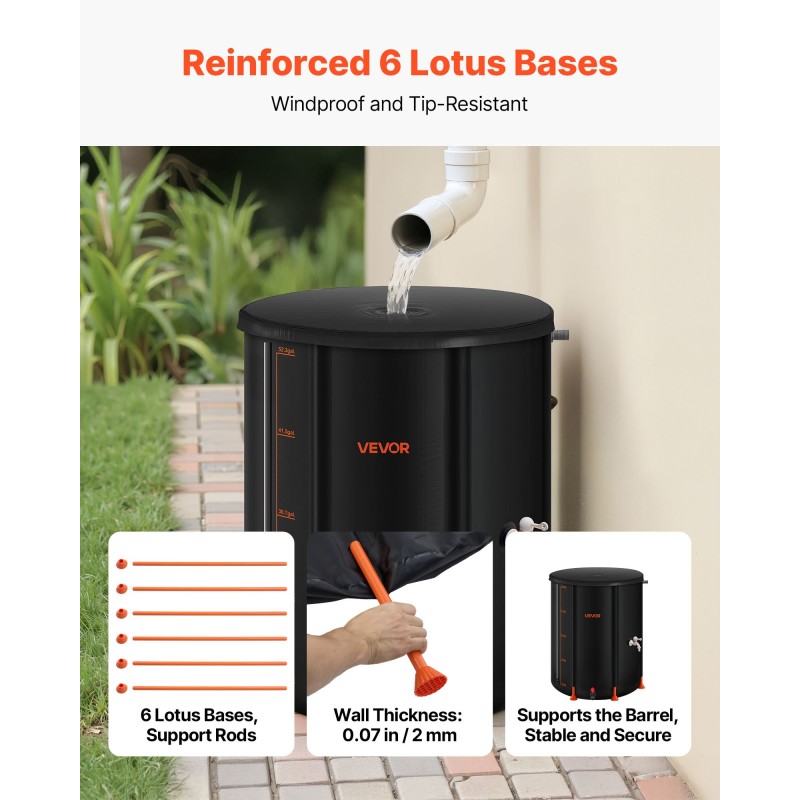 Taitettava sadevesitynnyri 201 litraa PVC-muovi hana verkkokansi tukitangot puutarhaan