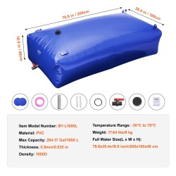 Taitettava PVC-muovinen vesisäiliö 999,3 l 1000D 0,9 mm sadevedelle