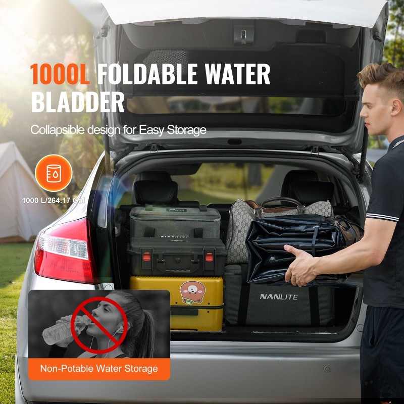 Taitettava PVC-muovinen vesisäiliö 1000 l musta kannettava ei-juomakelpoinen