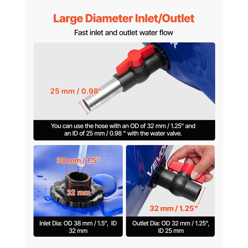 PVC-vesipussi 330 L 1000D kaksikerroksinen taitettava puutarhan kasteluun ja leirintään