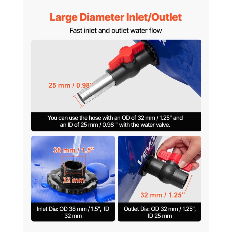 Taitettava vesisäiliöpussi 1000 l PVC-muovi 1000D kaksikerroksinen puutarha leirintä asuntoauto