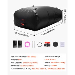 Veden varastointisäiliö 1000 l 1000D PVC-muovi kokoontaitettava musta puutarha leirintä matkailuauto hätäkäyttöön