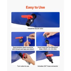 Pussimallinen PVC-muovinen vesipussi 1000 l taitettava vuototiivis ulkokäyttöön