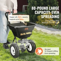 Työnnettävä sirottelija 25,5 litran säiliöllä hiiliteräsrunko 12 tuumaiset kumipyörät 25 säätöasetusta