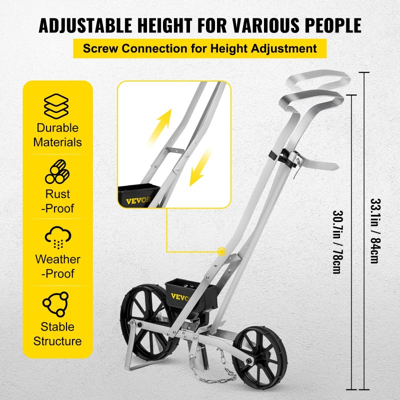 Puutarhan rivikylvökone alumiini ja ABS työntömallinen säädettävä 78–84 cm 6 kylvölaattaa