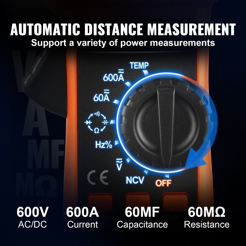 Digitaalinen pihdimittari todellisella tehollisarvolla 600A 6000 laskentaa kosketukseton jännitetunnistus