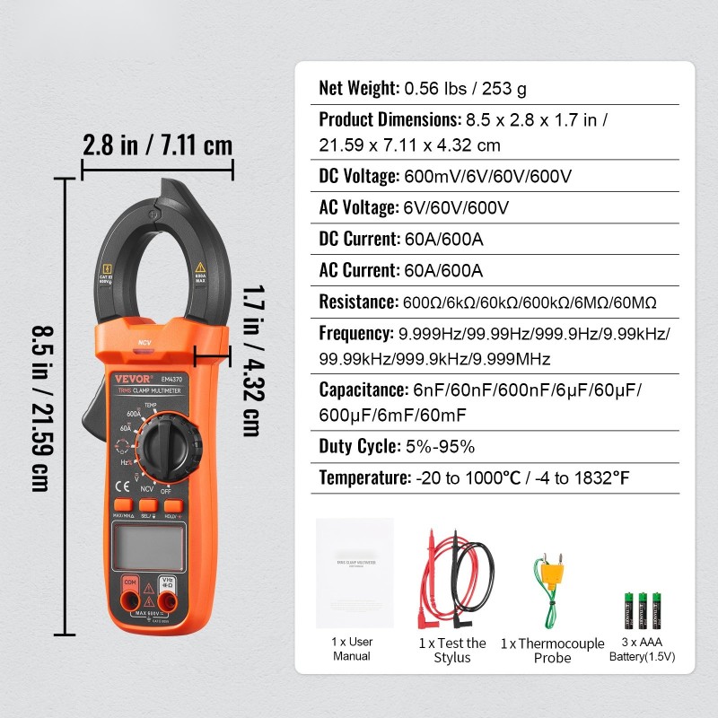 Digitaalinen pihdimittari todellisella tehollisarvolla 600A 6000 laskentaa kosketukseton jännitetunnistus