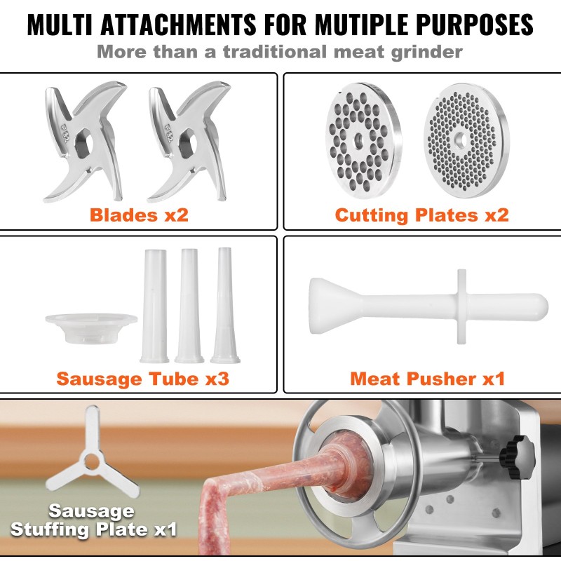 Sähkökäyttöinen lihamylly 1100W 450 kg/tunnissa hiiliteräsrunko 304-ruostumattomat teräsosat makkaran täyttövarustus