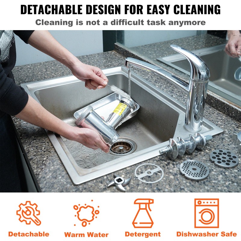 Sähköinen lihamylly valualumiinirunko 575 wattia 190 kilogrammaa tunnissa 2 terää 3 jauhatuslevyä