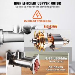 Sähköinen lihamylly 304-ruostumatonta terästä 650W 3,8 kg/min 3 jauhatuslevyä