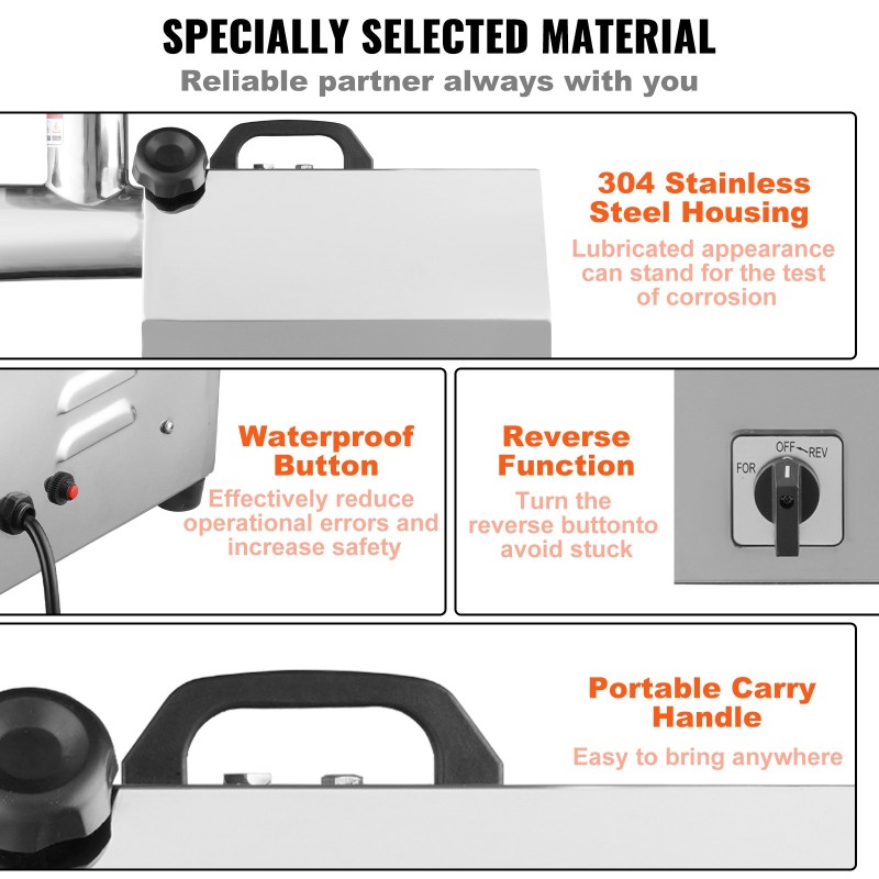 Sähköinen lihamylly ruostumatonta terästä 1100 W jopa 360,7 kilogrammaa tunnissa ammattikäyttöön