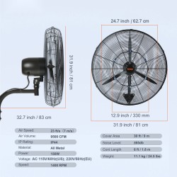 Sumutustuuletin 74,9 cm vedenkestävä täysmetallinen runko 3 nopeutta varastoihin ja kasvihuoneisiin