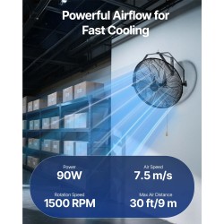 Seinäkiinnitteinen vesisuojattu 57 cm täysmetallinen tuuletin 3 nopeustasoa varastoihin ja kasvihuoneisiin