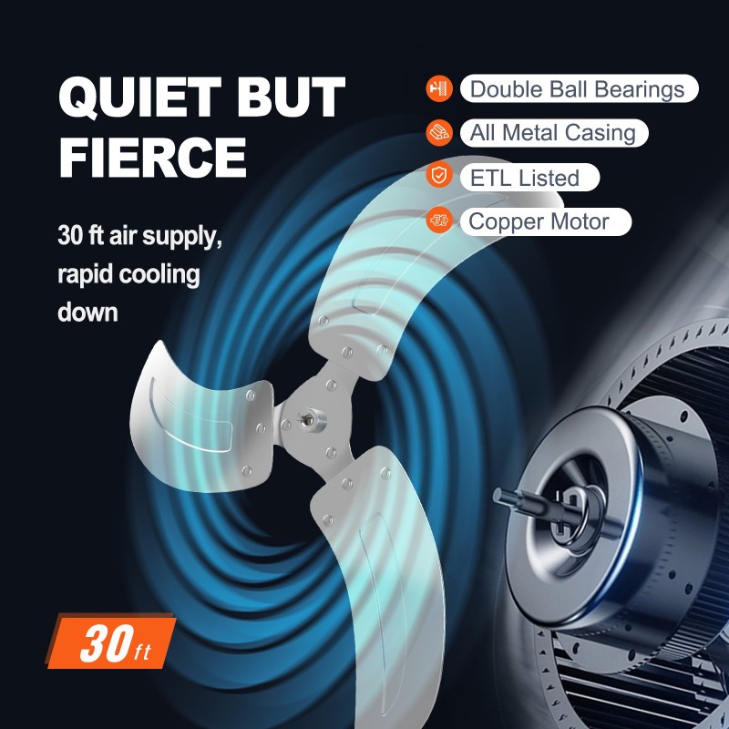 Seinäasennettava oskilloiva metallituuletin 49 senttimetrin lavalla kolmella nopeudella