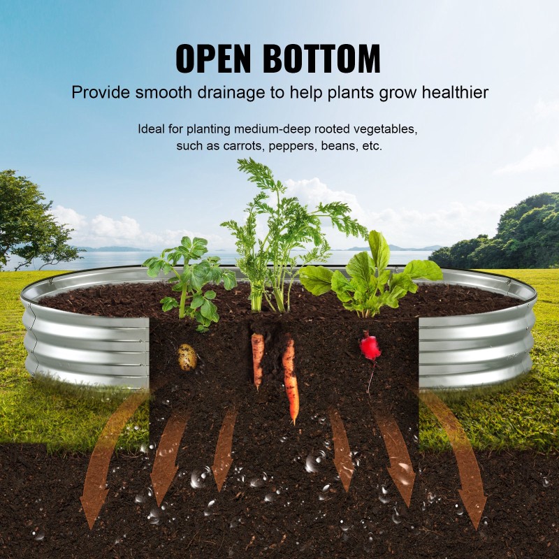 Korotettu galvanoitu metallinen kasvatuslaatikko avoin pohja kukille ja yrteille