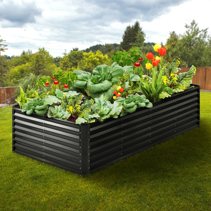 Korotettu galvanoitu metallinen viljelylaatikko avoin pohja 240 x 120 x 60 cm