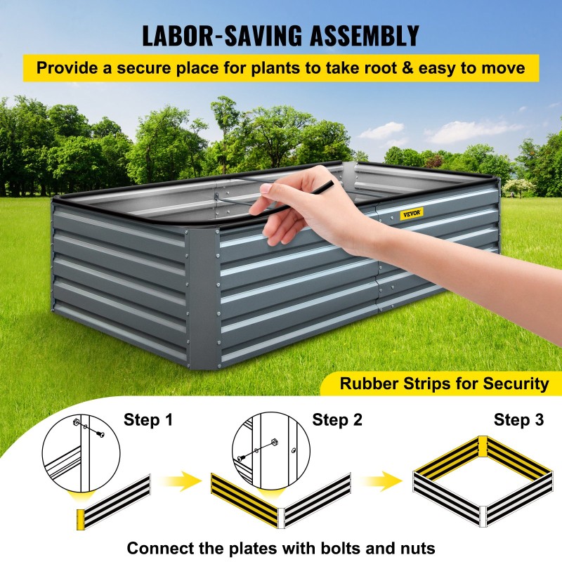 Korotettu kasvatuslaatikko sinkitty teräs avopohjallinen 203 x 102 x 48 cm