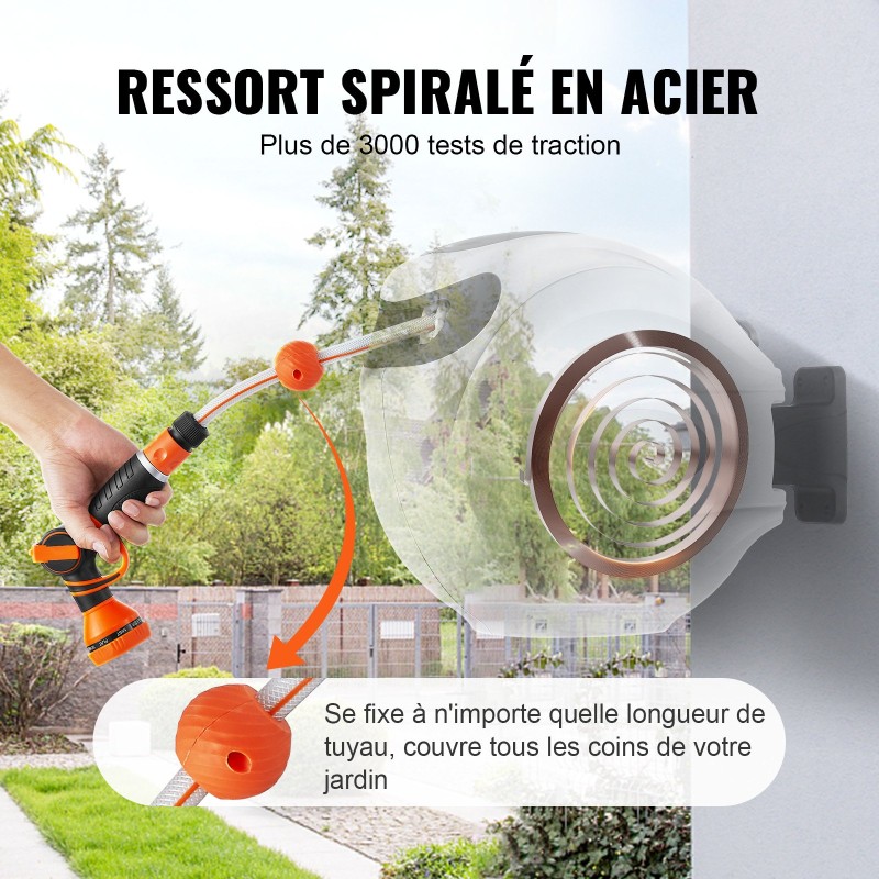 Seinään kiinnitettävä sisäänkelautuva letkukela 20 m 12 mm lukittava 180 asteen