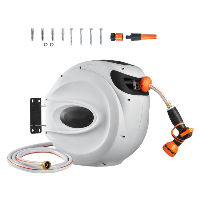 Puutarhaletkukela seinäkiinnitteinen sisäänkelaava 40 m 12 mm säätölukitus 9-asentoinen suutin 180-asteinen kääntyvä