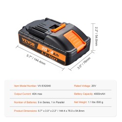 Litiumioniakku 20V 4.0Ah 40A monitasoinen suojaus työkaluille