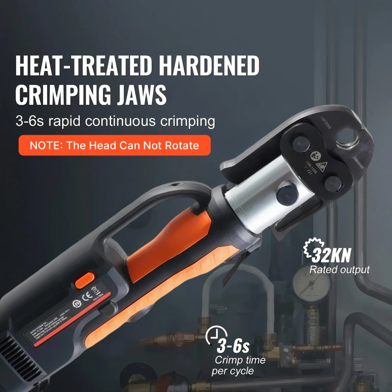 Akkukäyttöinen putkipuristin M15 M22 M28 leuoilla kahdella 18V 4.0Ah akulla