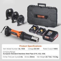 Akkukäyttöinen putkipuristin 18V kaksi 2Ah akkua kolmella puristusleualla