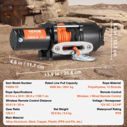 Sähkövinssi 12 voltin 2041 kg vetokyky synteettinen köysi IP55 mönkijään