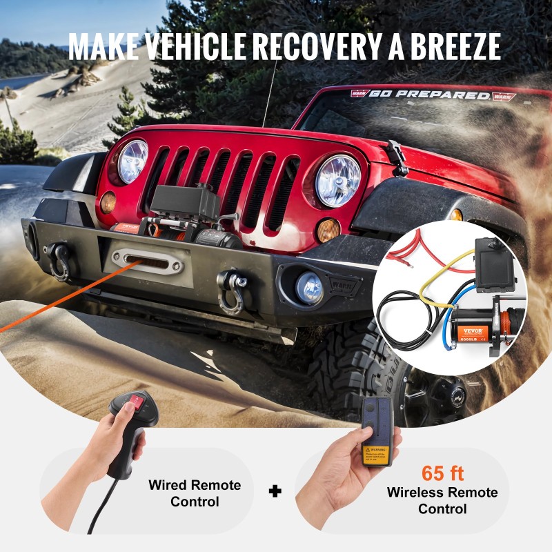 Sähkövinssi 2722 kg vetokyky 12V synteettinen köysi IP55 langaton kaukosäädin