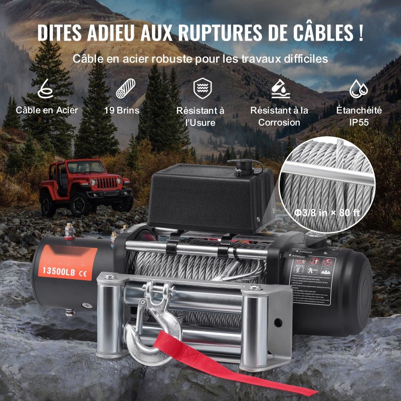 Sähkövinssi 12 V tasavirta 6,6 hv 6123 kg vetokyky teräsvaijerilla IP55 suojaus