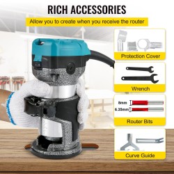 Puujyrsin 710W alumiiniseos kolmella pohjalla säädettävä kierrosluku