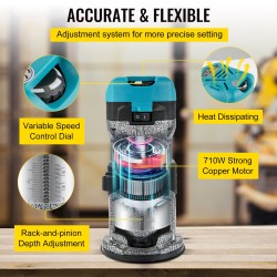 Puujyrsin alumiiniseosrunko 710 W neljällä pohjalla säädettävä nopeus