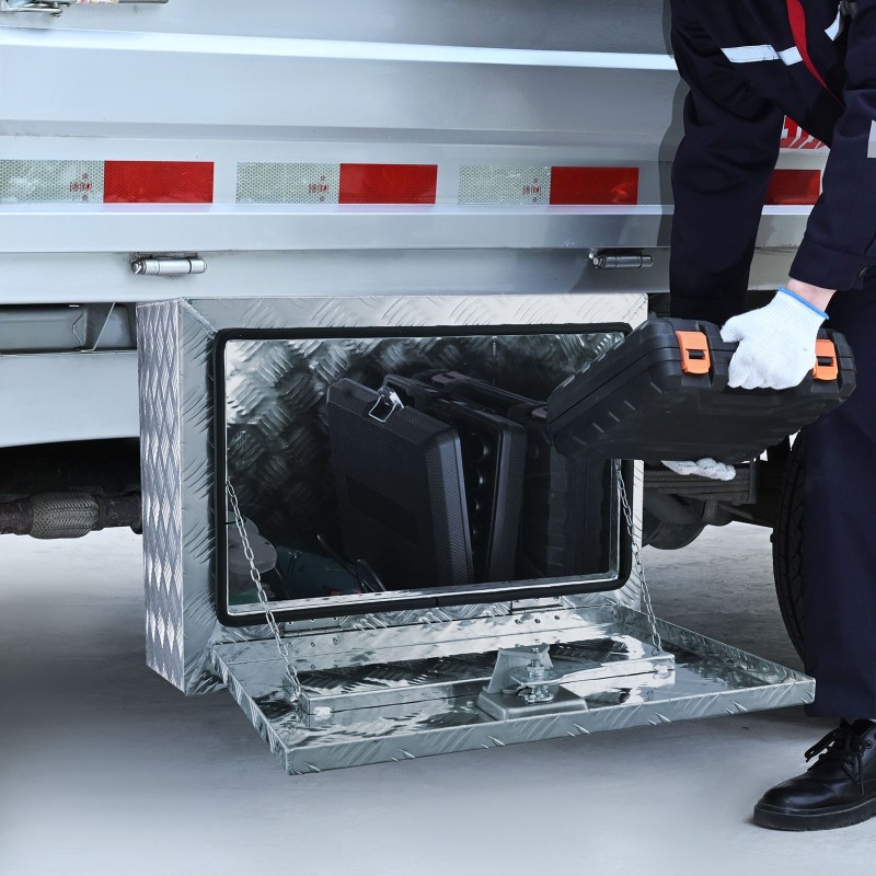 Alakoriin asennettava alumiininen kuviolaatta säilytyslaatikko 610×430×460 mm lukolla ja avaimilla