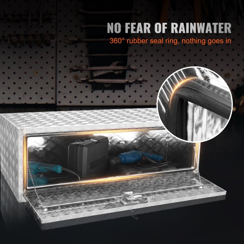 Alumiininen alarunkoinen säänkestävä työkalulaatikko 1219×610×610 mm T-muotoisella kahvalla ja avaimilla