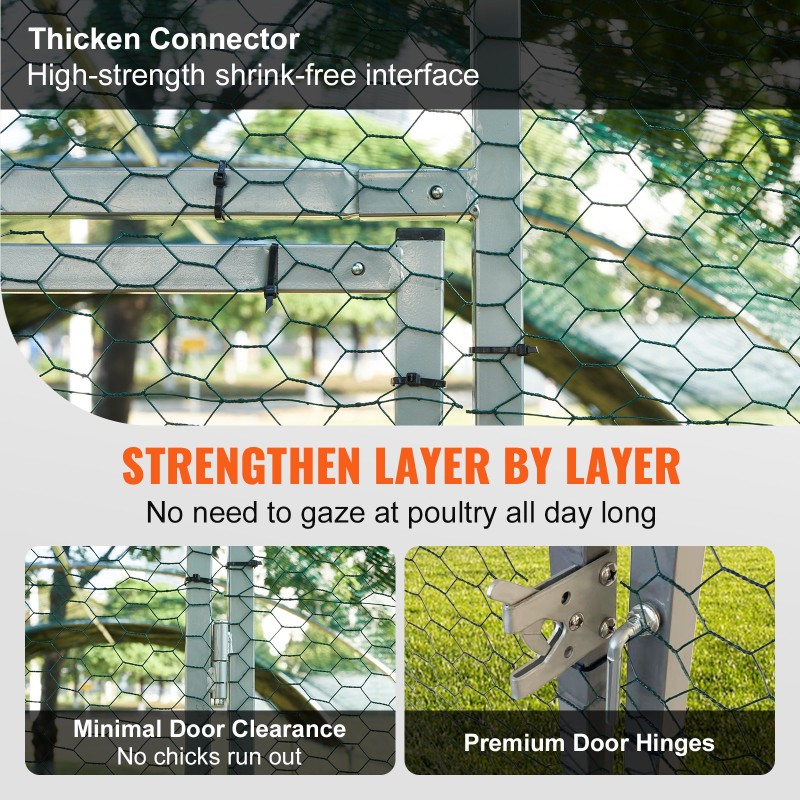 Metallinen kana-aita teräsrunko 400x300x200 cm harjakatto vesitiivis PE-suojapeite