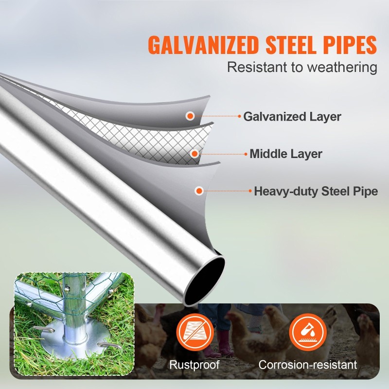 Metallinen käveltävä siipikarja-aita galvanoitu teräs 3x1,97x1,99 m PE-katoksella lukolla