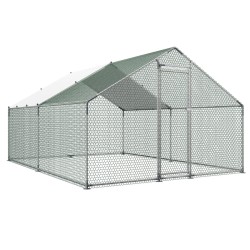 Metallinen käveltävä kanatarha galvanoiduista teräsputkista 3 x 6 x 2 m pressukatoksella